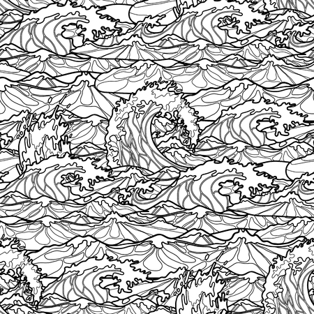 Ocean storm waves seamless pattern drawn in line art style tsunami coloring book page design royalty free svg kliparty vektory a ilustrace image