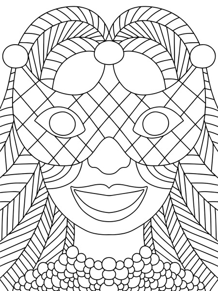 Coloring page celebrate carnival mardi gras shrove tuesday black white vector illustration royalty