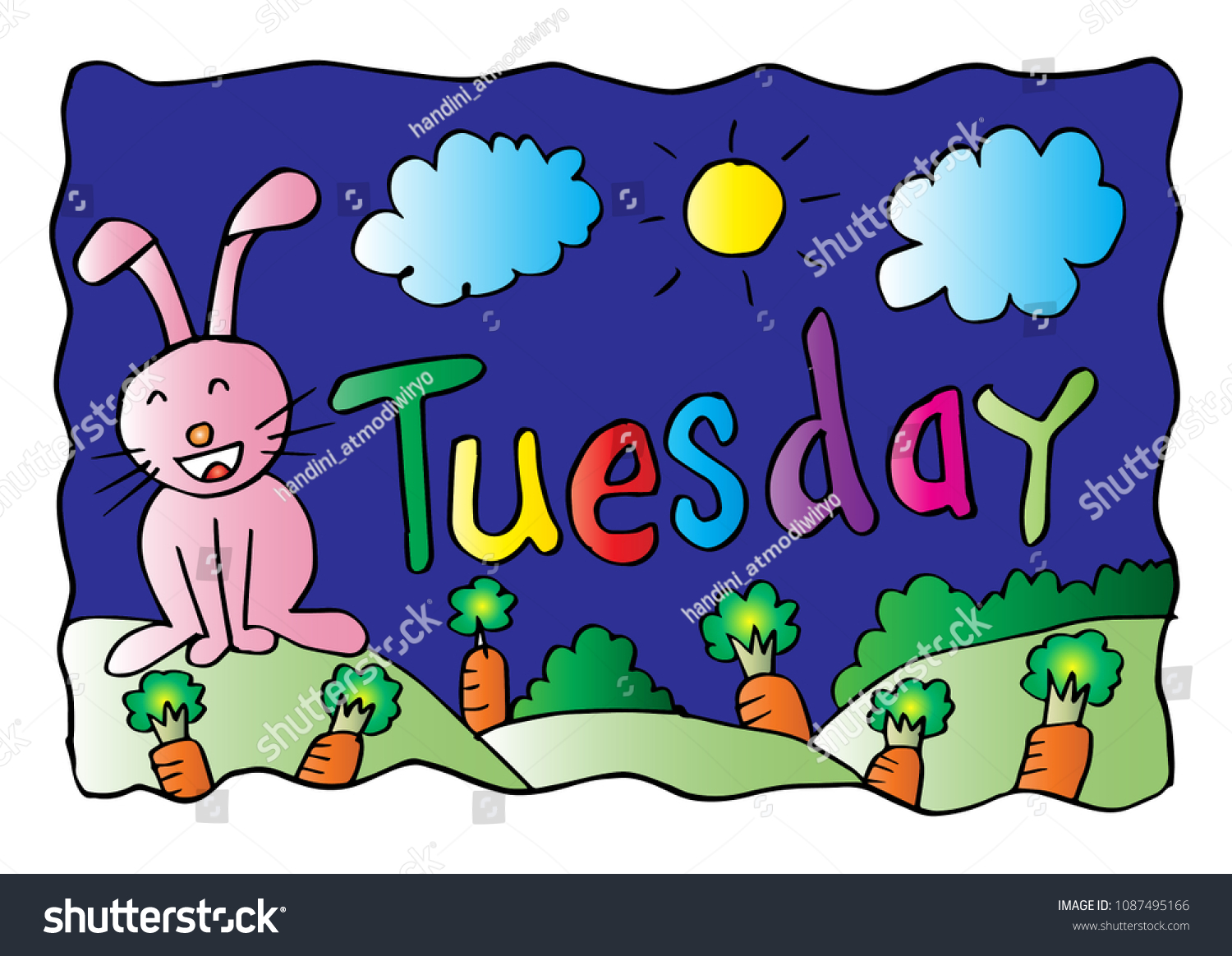 Tuesday coloring page rabbit stock vector royalty free