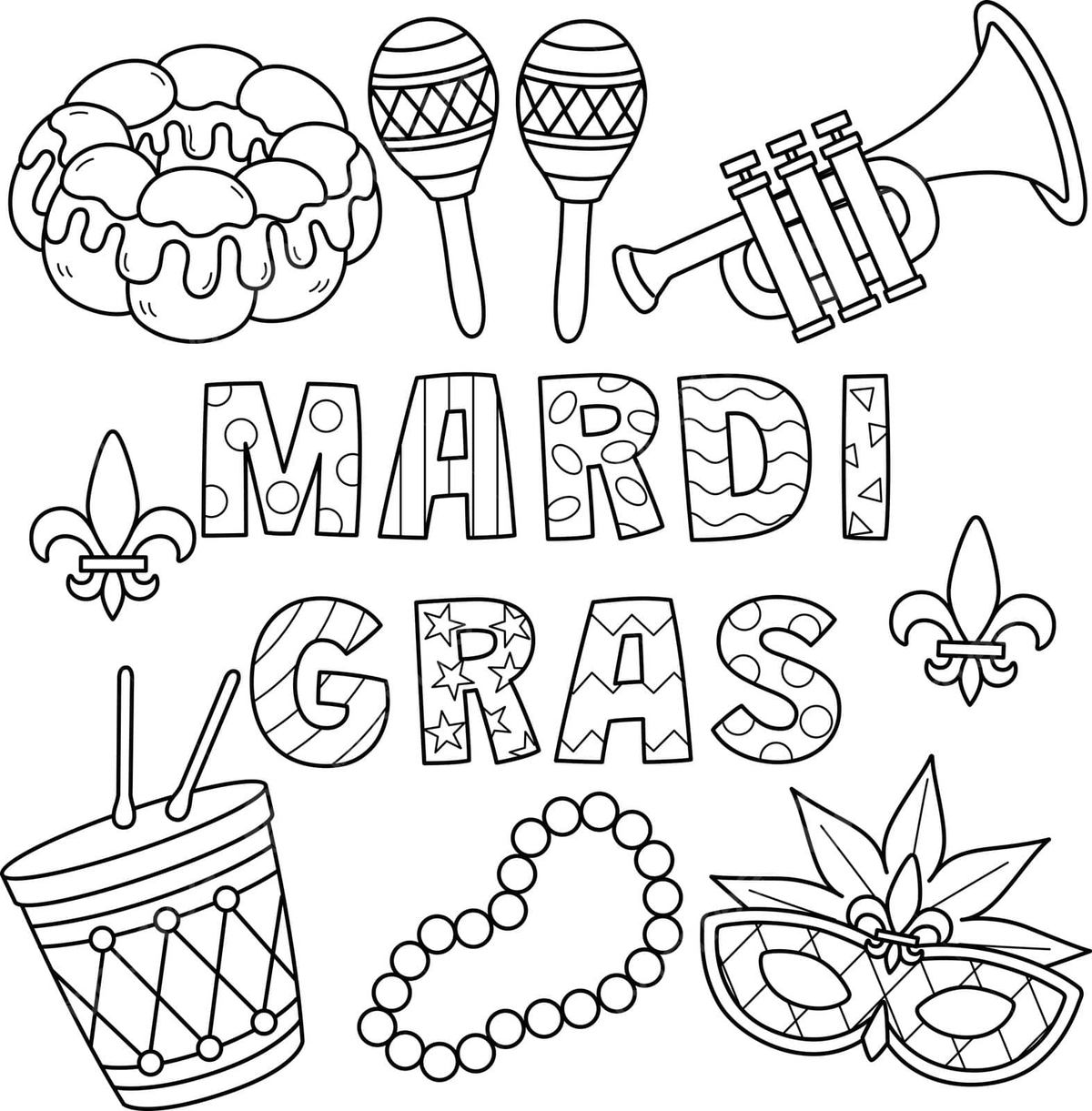 Happy mardi gras coloring page for kids outline fat tuesday page vector ring drawing kid drawing color drawing png and vector with transparent background for free download