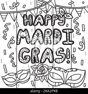 Happy mardi gras coloring page for kids stock vector image art