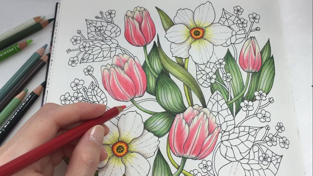 How i color tulip blosterandala coloring book coloring with colored pencils