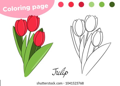 Coloring page children spring flowers tulips stock vector royalty free