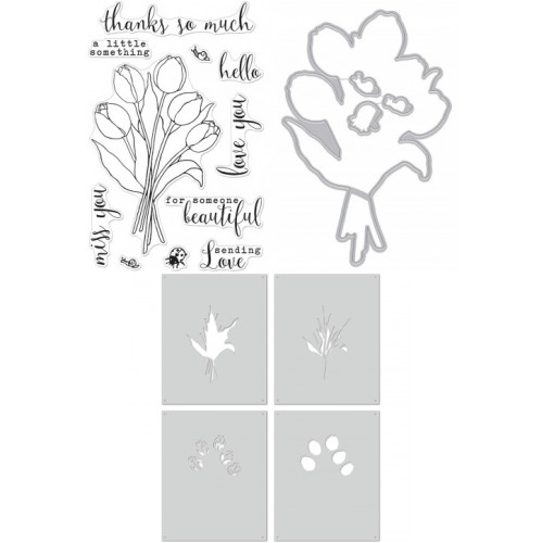 Color layering tulip bouquet stamp and die and stencil bo