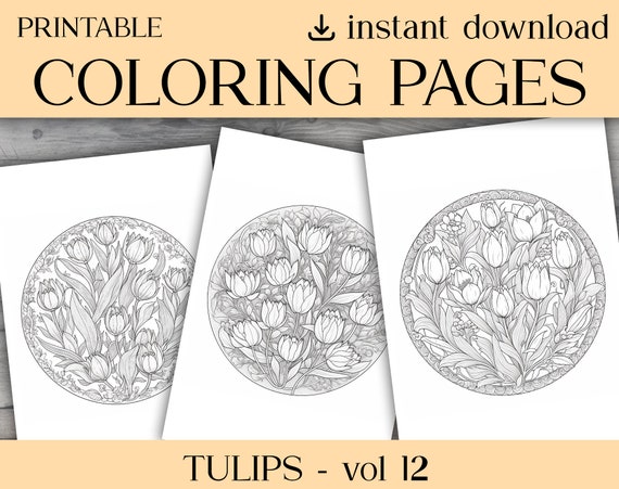 Tulip mandala coloring pages volume printable digital download mandalas to color for print coloring sheets
