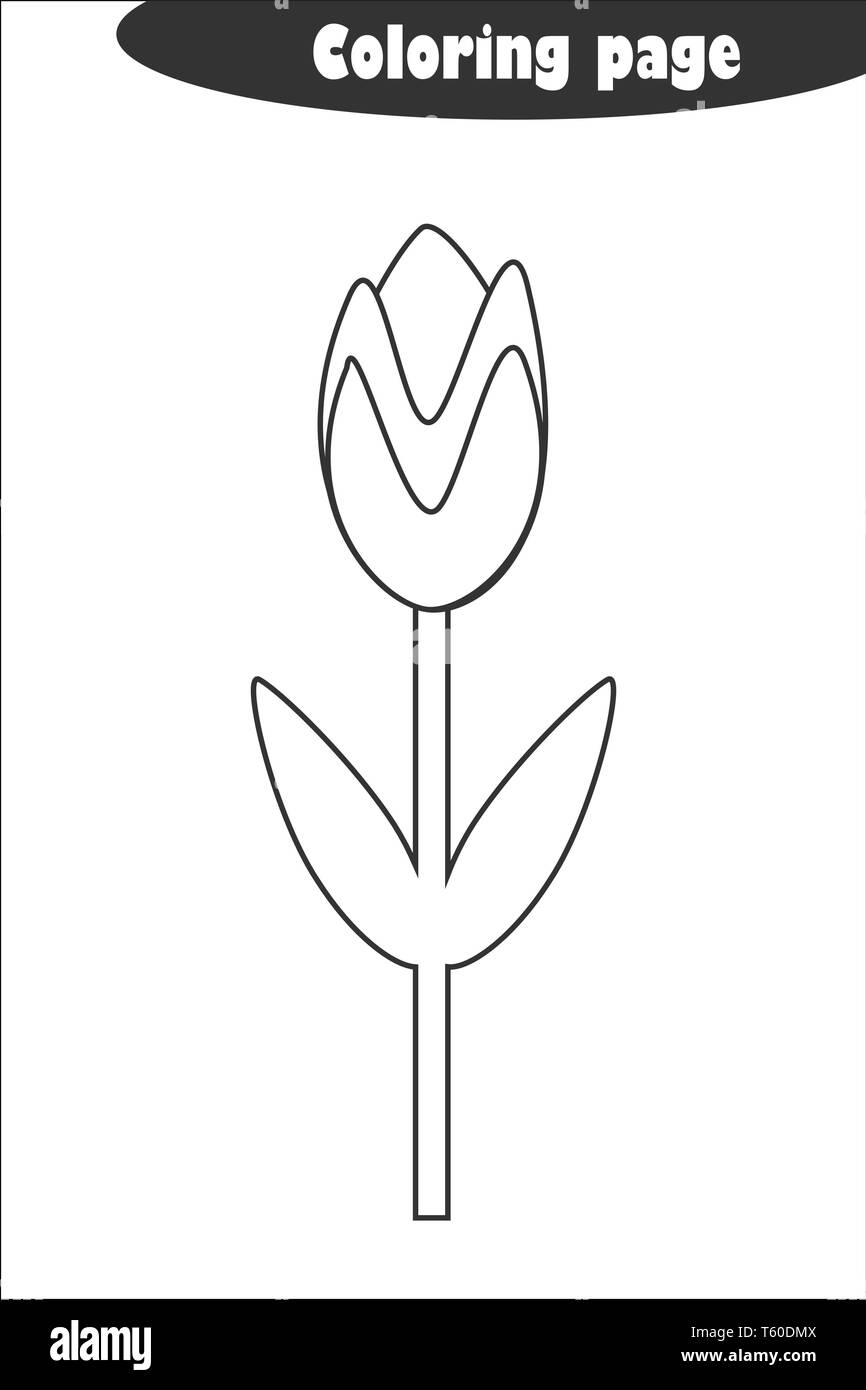 Tulip in cartoon style coloring page spring education paper game for the development of children kids preschool activity printable worksheet stock vector image art