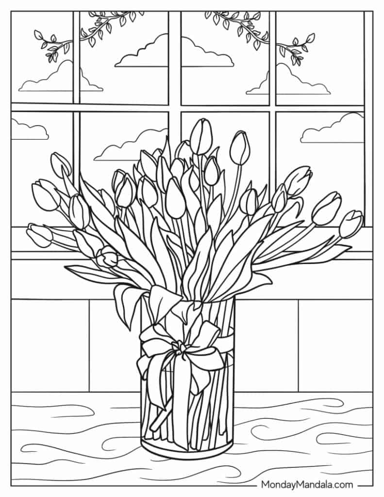 Tulip coloring pages free pdf printables