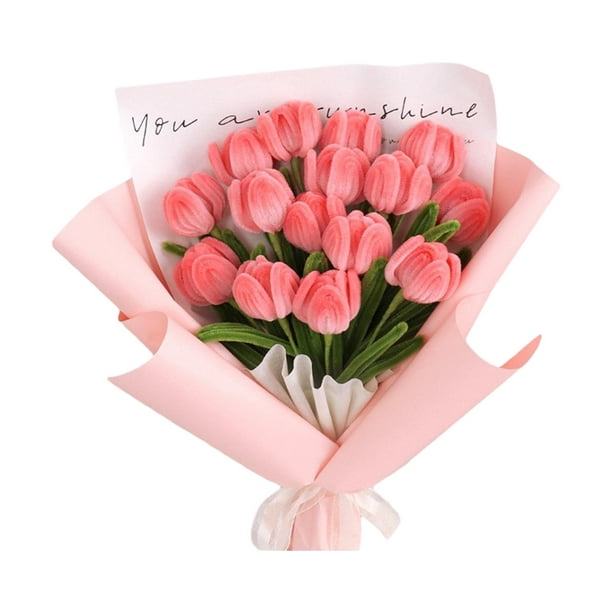 Diy plush simulation flowers bouquet unfinished material kits handmade flowers with floral wrapping paper for valentines day gift