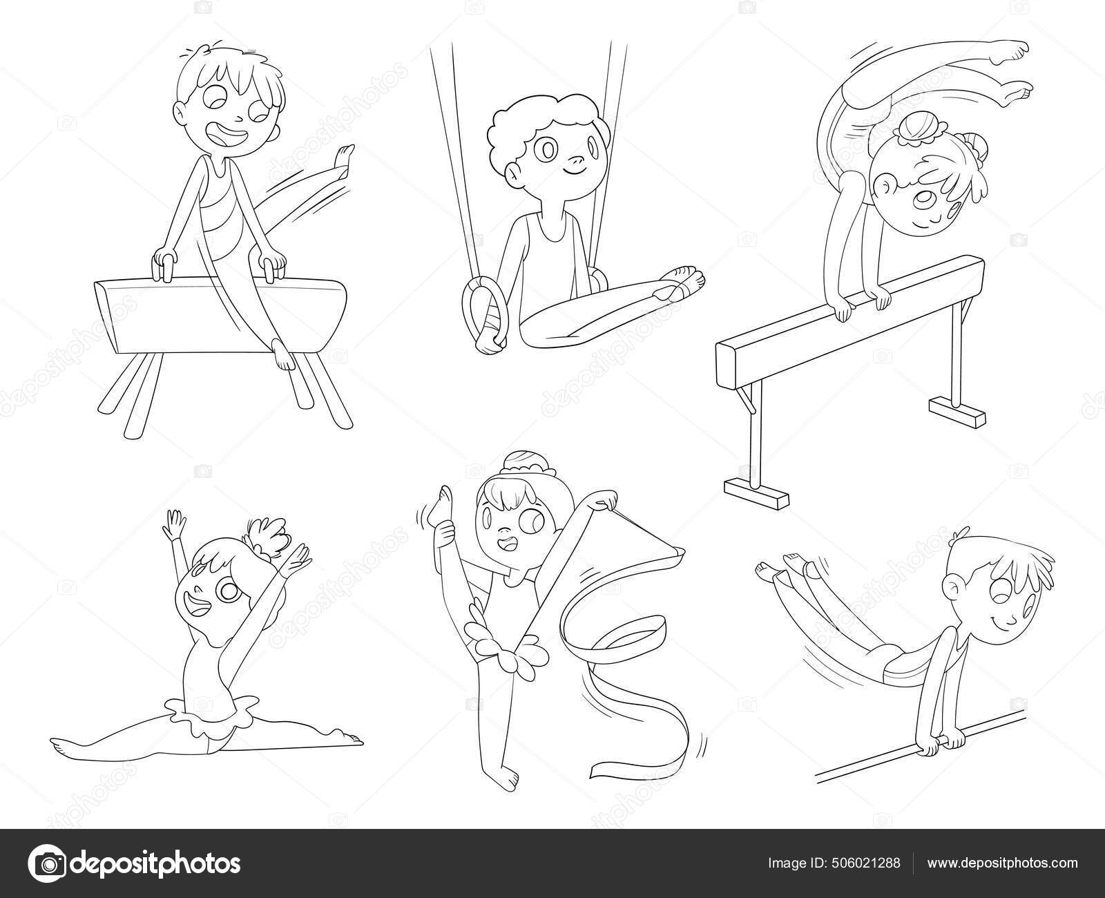 Rhythmic gymnastics artistic gymnastics coloring book stock vector by kharlamovalv