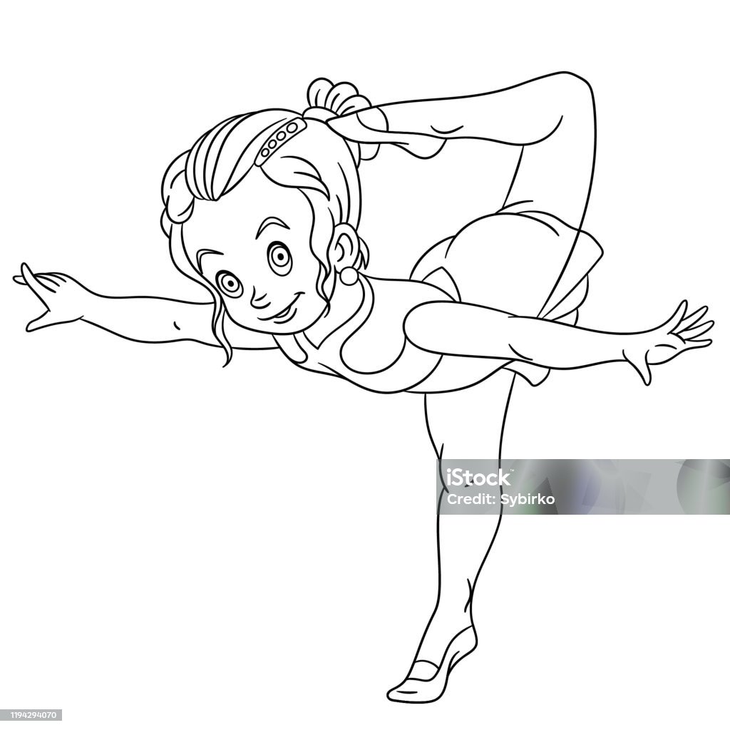 Coloring page of cartoon gymnastic or ballet girl stock illustration