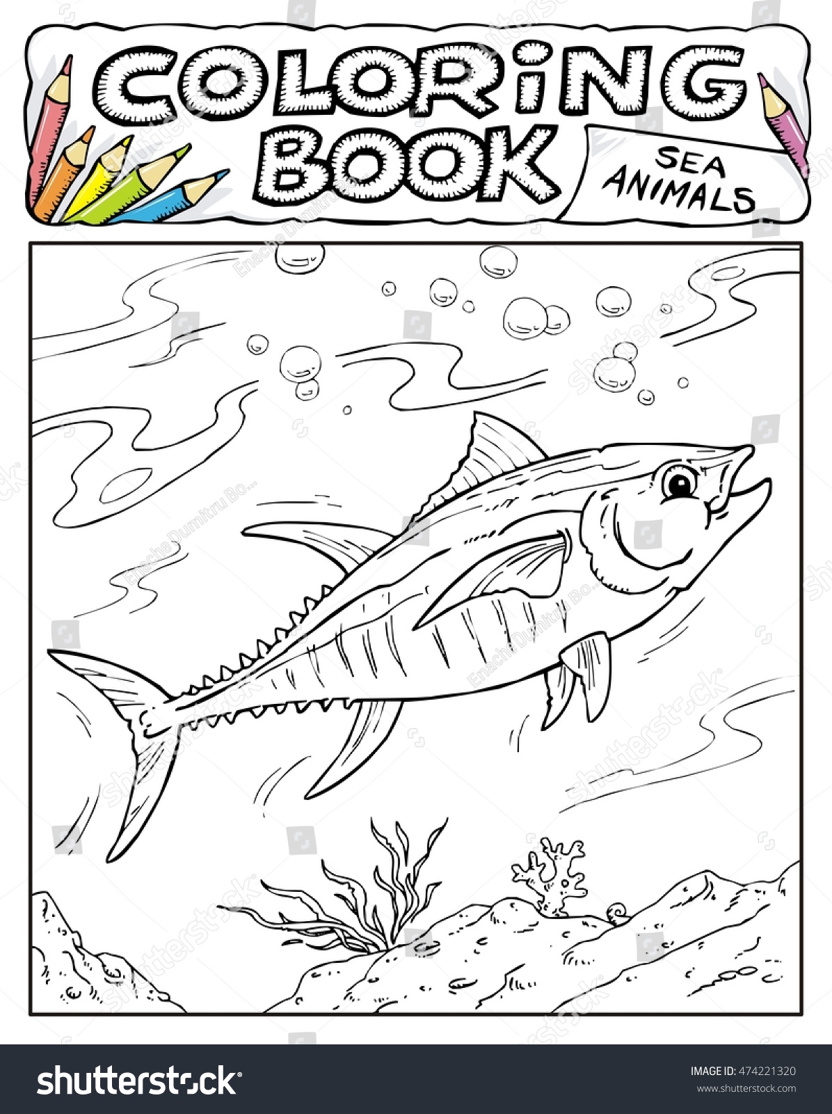 Tuna fish coloring book pages sea stock vector royalty free