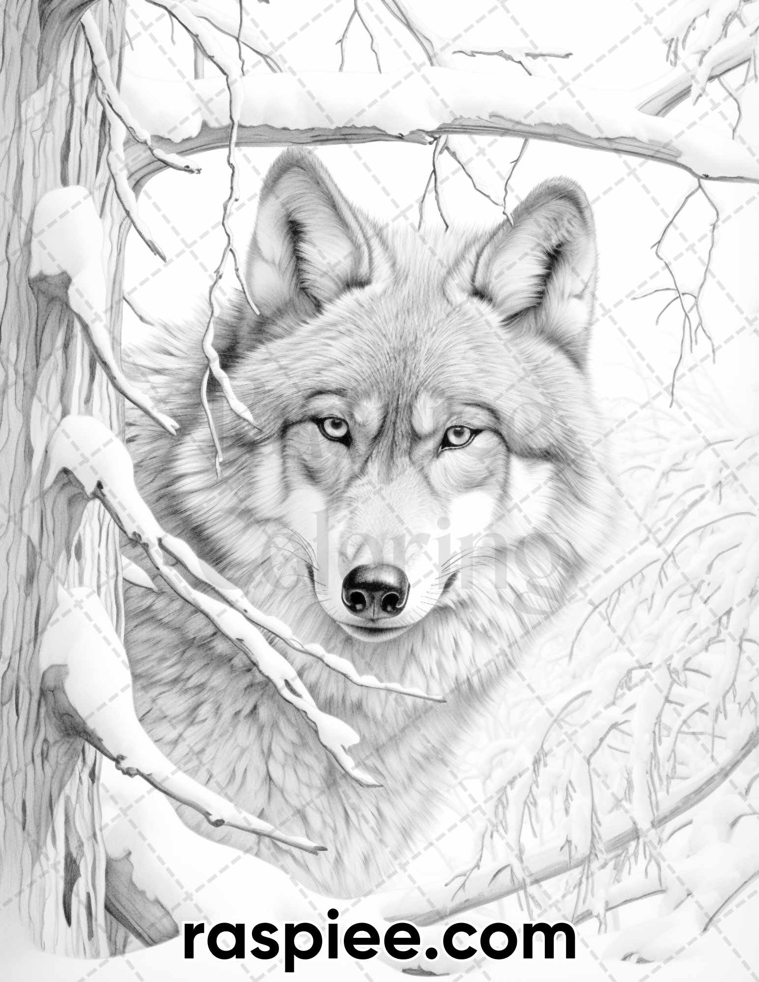 Winter wolf grayscale coloring pages for adults printable pdf inst â coloring