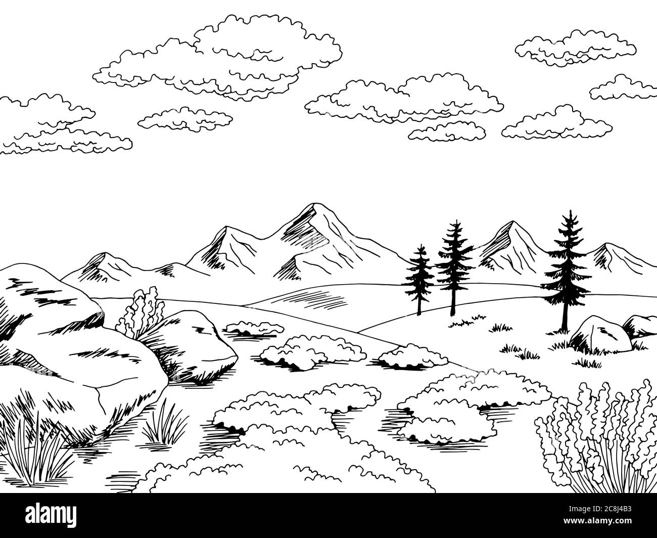 Tundra graphic black white landscape sketch illustration vector stock vector image art