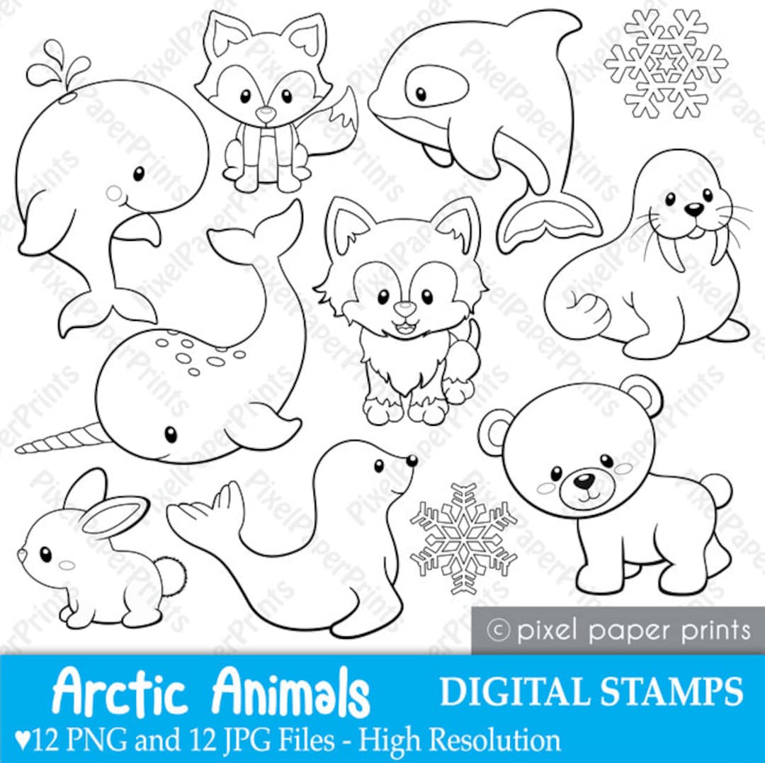 Arctic animals digital stamps clipart download now