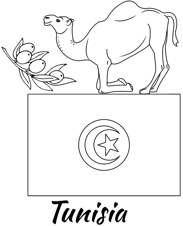 Flag of tunisia educational coloring page to print