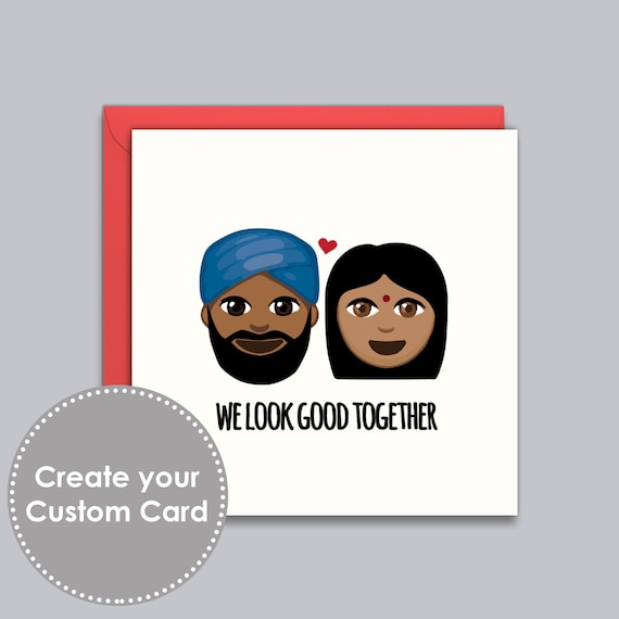 Sikh couple card customisable valentines love girlfriend boyfriend anniversary indian couple turban emoji ethnic desi cards