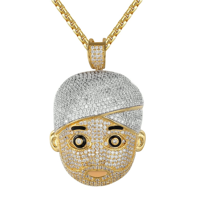 Gold finish turban man face emoji hip hop style custom pendant