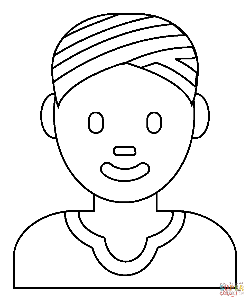 Woman wearing turban emoji coloring page free printable coloring pages