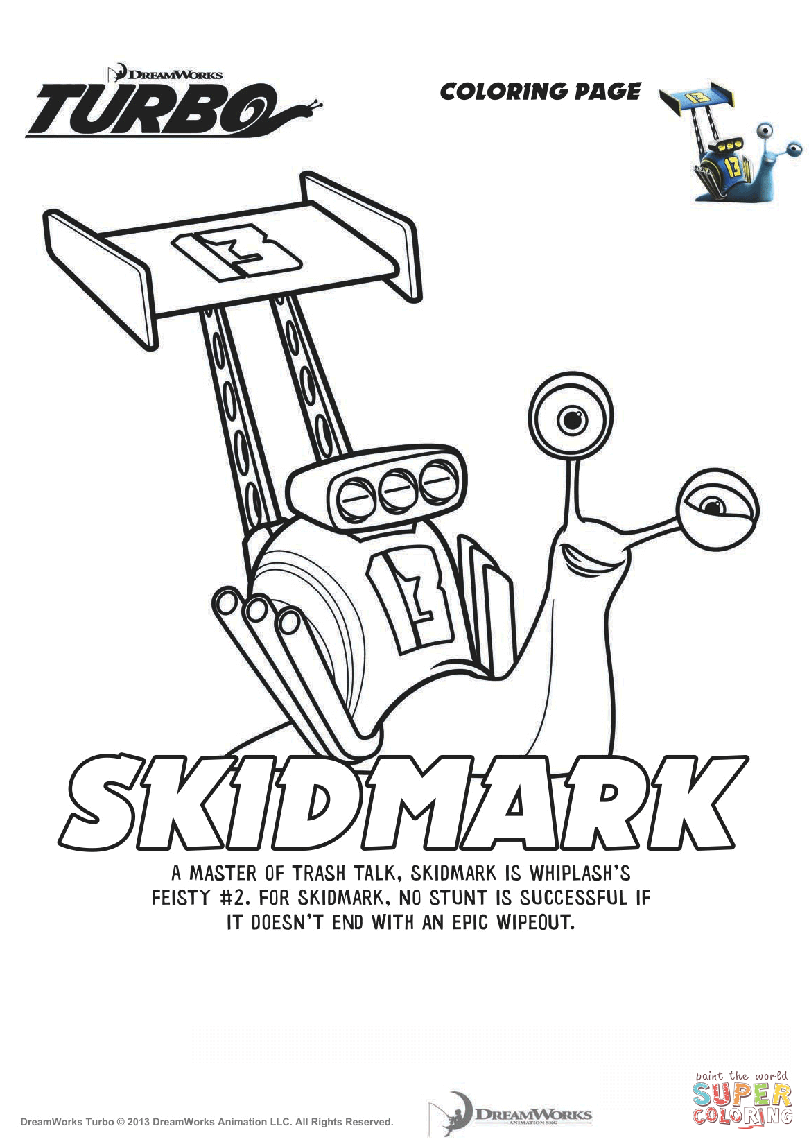 Skidmark from turbo coloring page free printable coloring pages