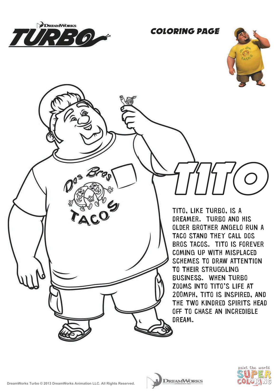 Tito from turbo coloring page free printable coloring pages