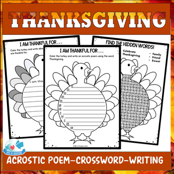 Thanksgiving turkey writing crossword and acrostic poem fall poetry