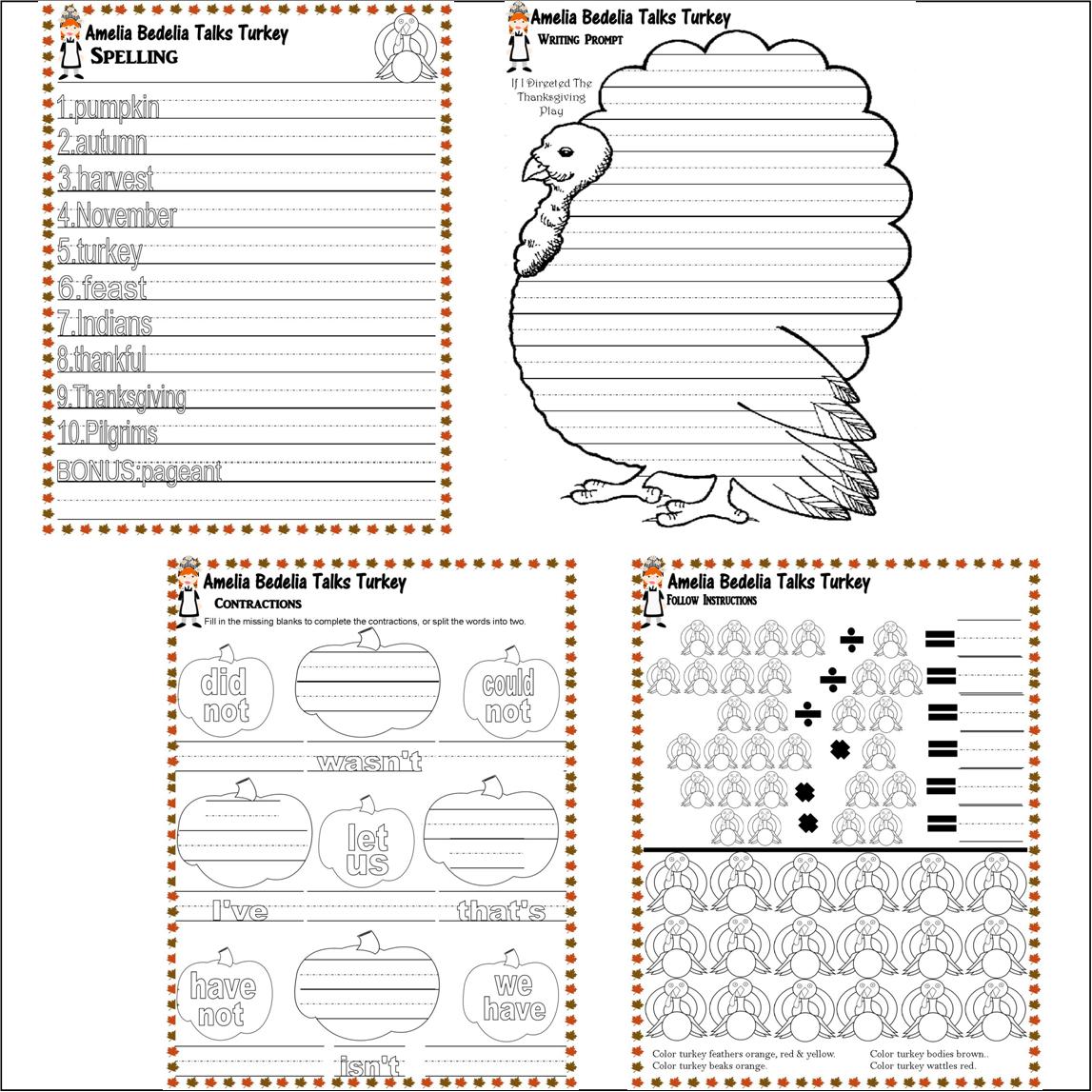 Amelia bedelia talks turkey thanksgiving book study panion reading prehension quiz fun worksheets