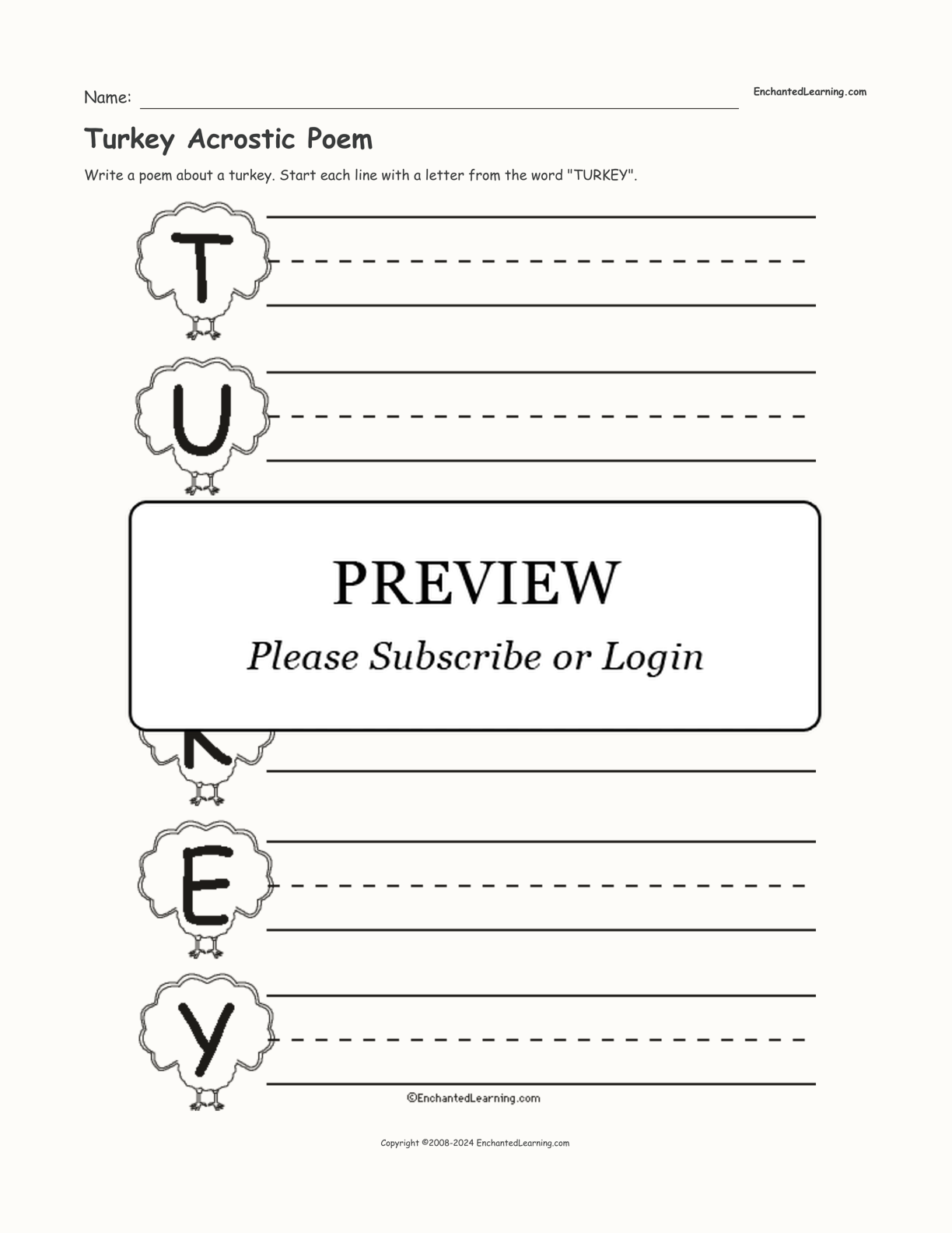 Turkey acrostic poem