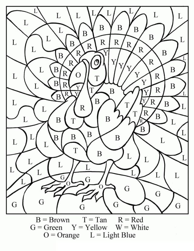 Turkey thanksgiving color by number fãrbung seite
