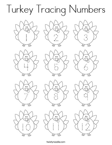 Turkey tracing numbers coloring page