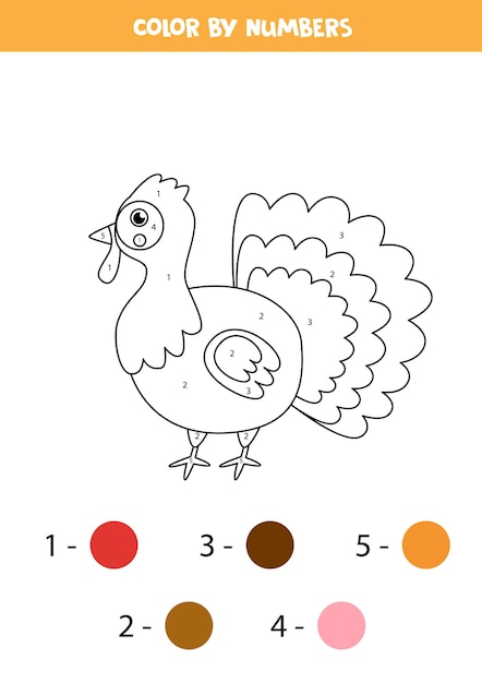 Premium vector coloring page with cute cartoon turkey color by numbers