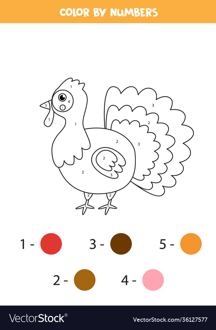 Color cute turkey numbers farm animal royalty free vector