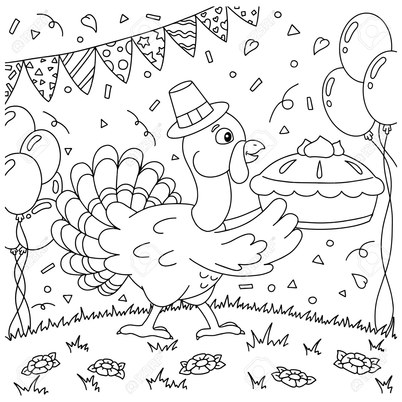 Cute turkey coloring book page for kids cartoon style character vector illustration isolated on white background royalty free svg cliparts vectors and stock illustration image