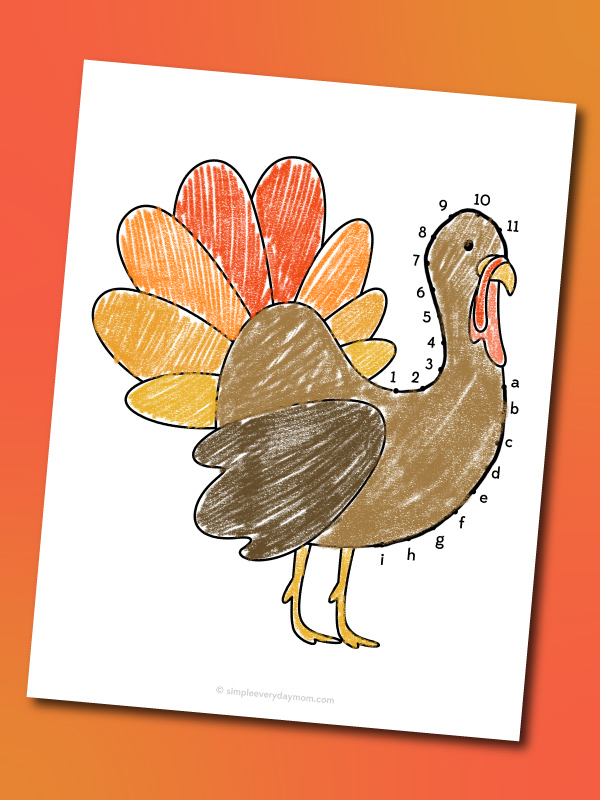 Turkey connect the dots printables freebie