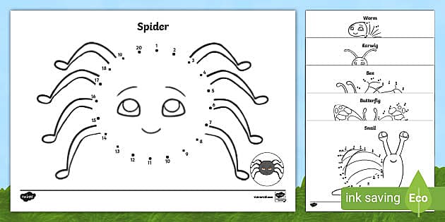 Ð minibeasts dot to dot colouring pages