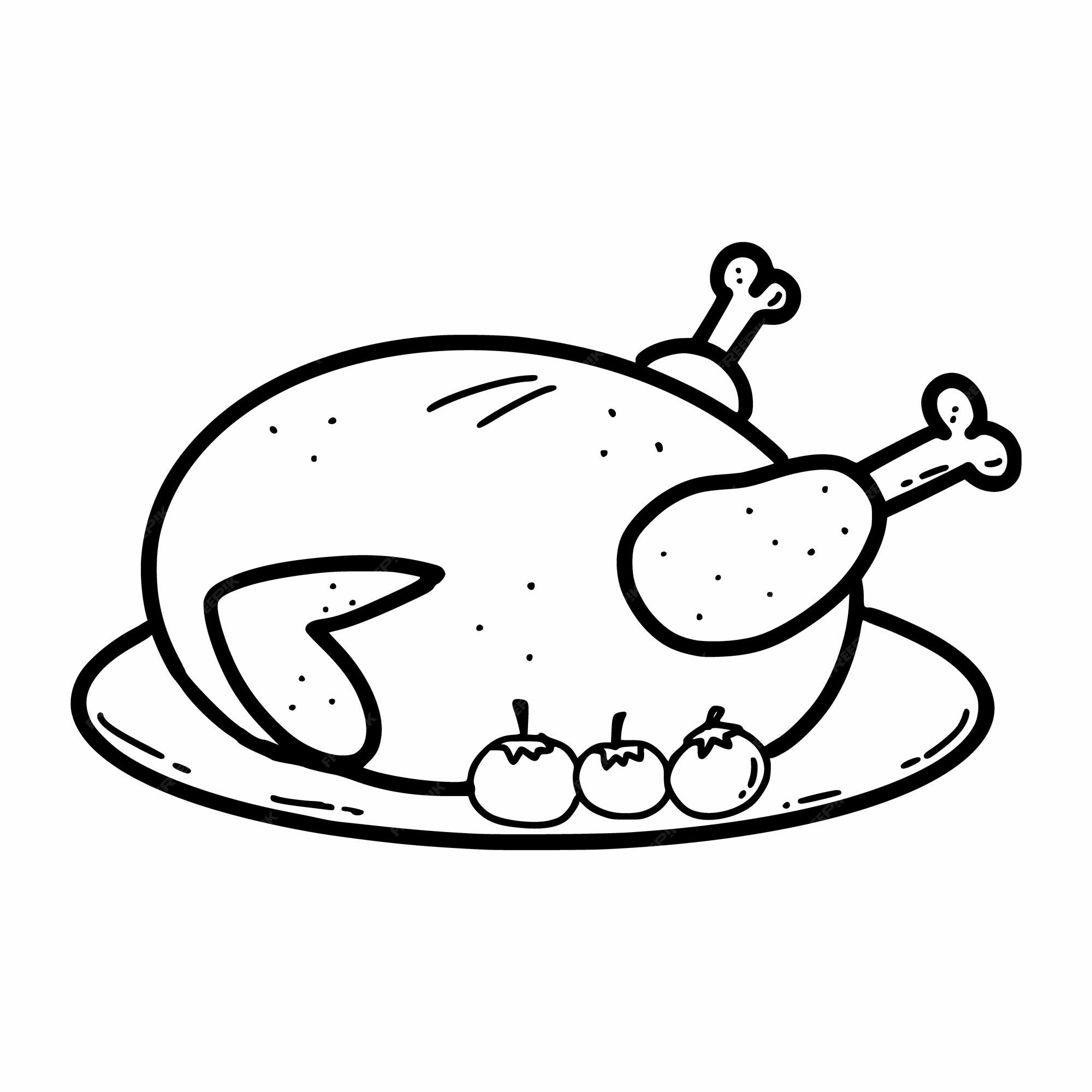 Premium vector turkey on platter baked chicken thanksgiving dish vector doodle illustration restaurant menu hand drawn icon