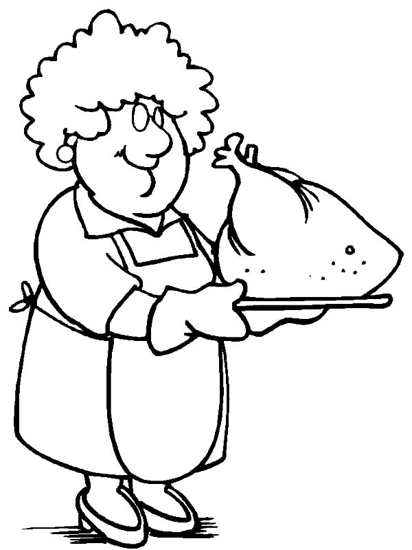 Grandmother cooking turkey coloring pages color luna