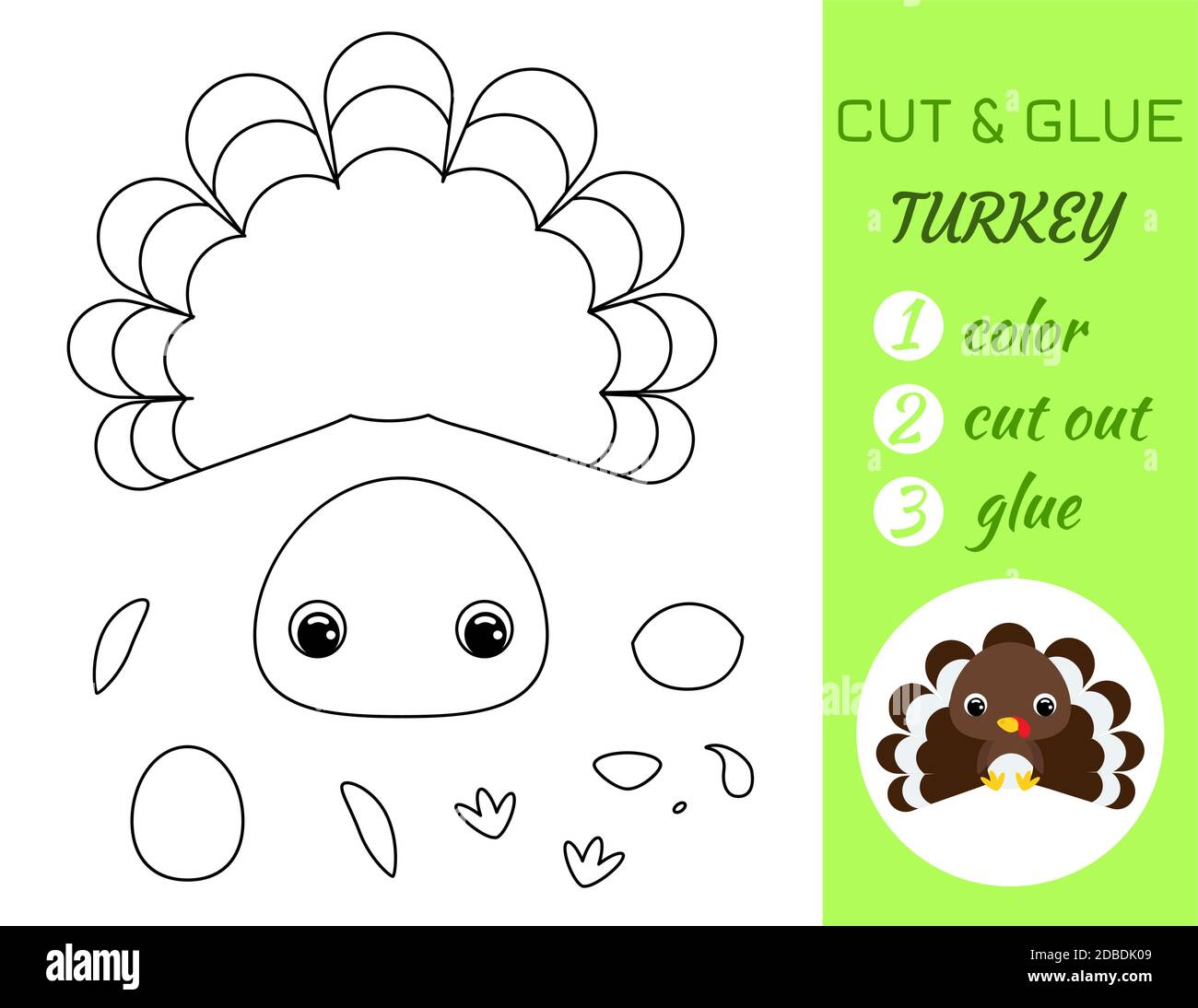 Simple educational game coloring page cut and glue sitting baby turkey for kids educational paper game for preschool children color cut parts and g stock vector image art