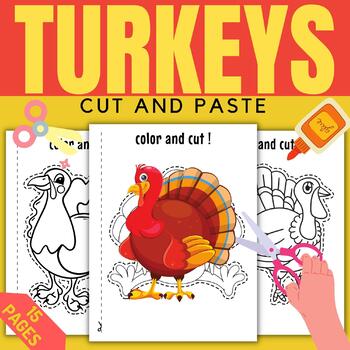 Printable turkeys cut paste scissor skills glue
