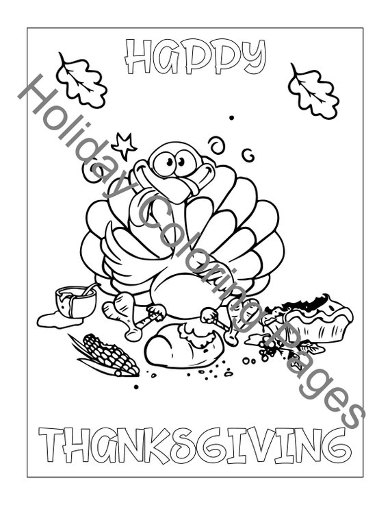 Cute thanksgiving turkey eating dinner coloring page