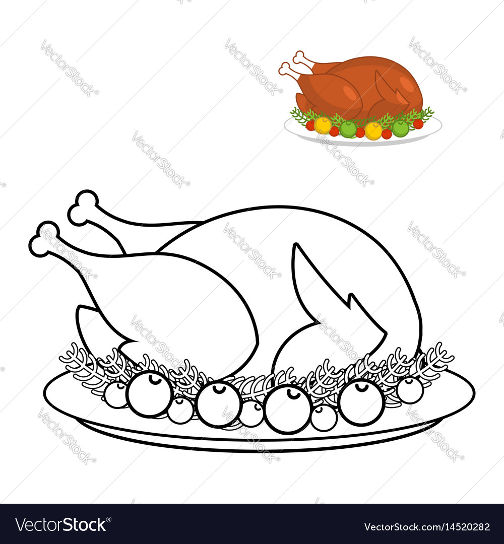 Roast turkey for thanksgiving coloring book fowl vector image
