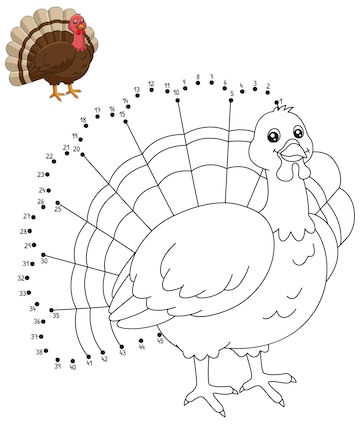 Premium vector dot to dot turkey coloring page for kids