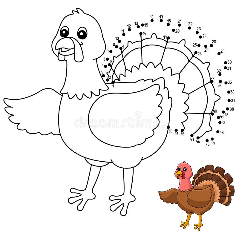 Dot to dot turkey coloring page for kids stock vector