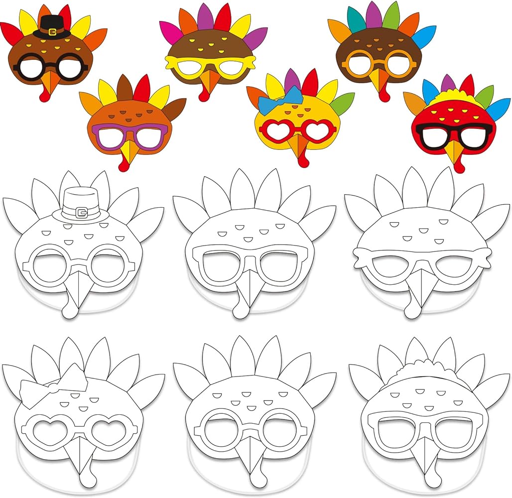 Pcs thanksgiving color your own turkey masks craft kits for kids paper turkey face mask diy thanksgiving party game supplies for kindergarten preschool girls boys toddlers class home activity