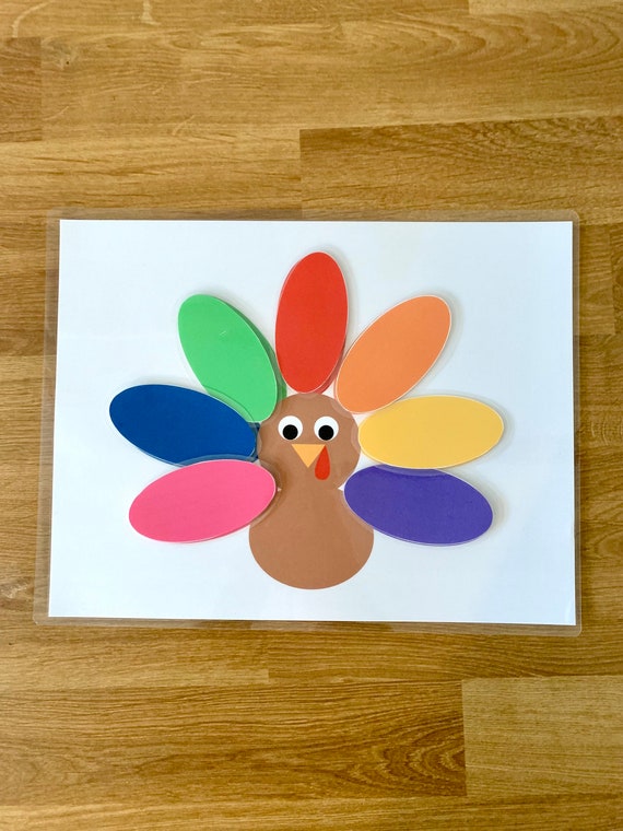 Turkey feather color matching printable busy book page color sorting printable file folder game for toddler preschool and homeschool instant download