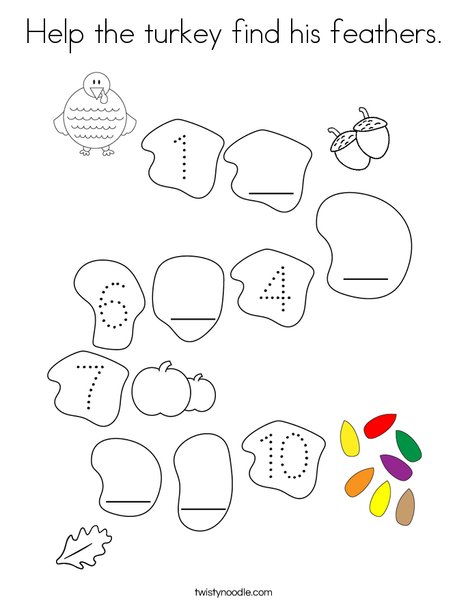 Help the turkey find his feathers coloring page