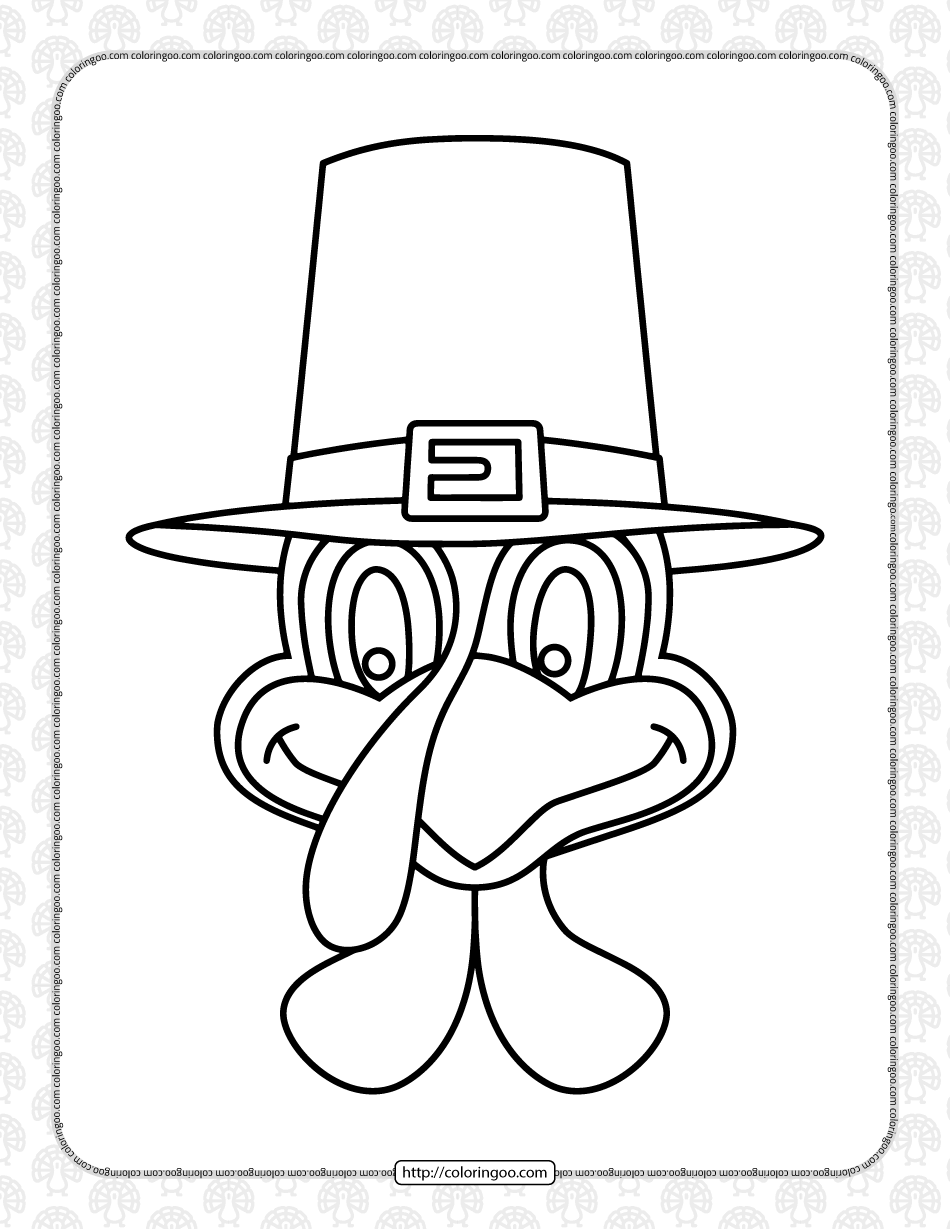 Turkey head pilgrim hat coloring page