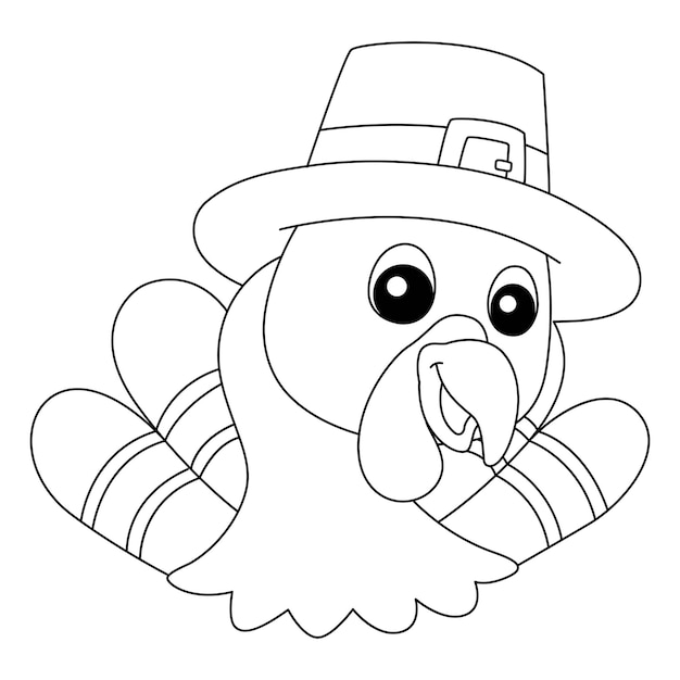 Premium vector thanksgiving turkey head with hat coloring page