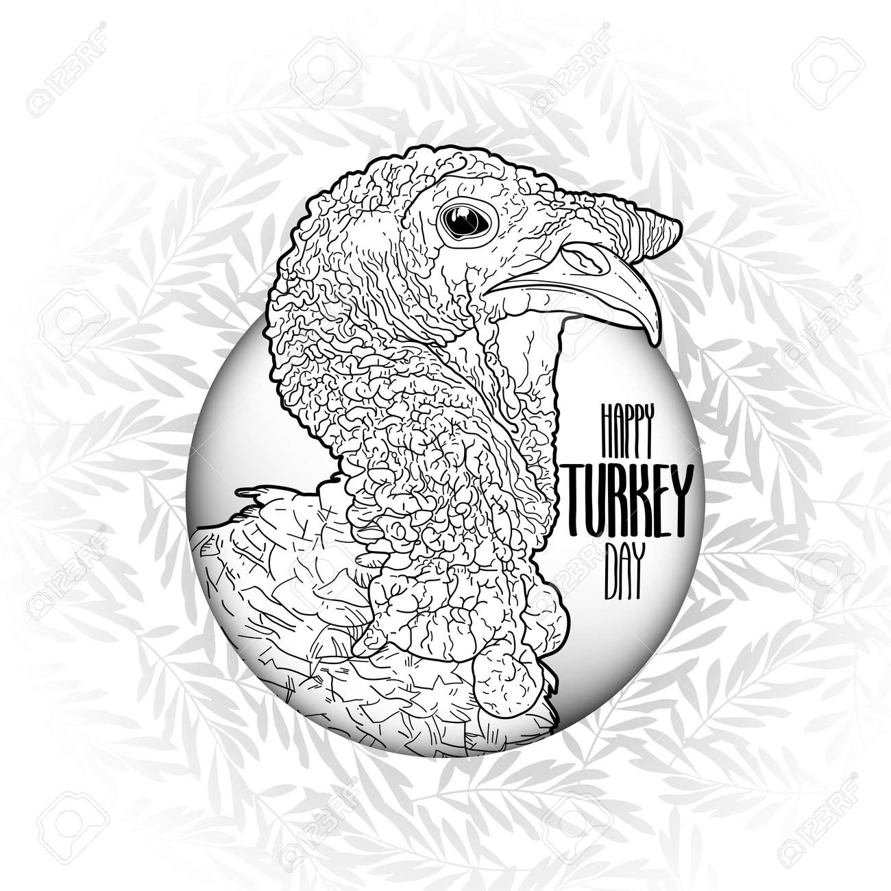 Graphic design with turkey head drawn in line art style thanks giving day vector art in black and white colors coloring book page design for adults and kids royalty free svg cliparts