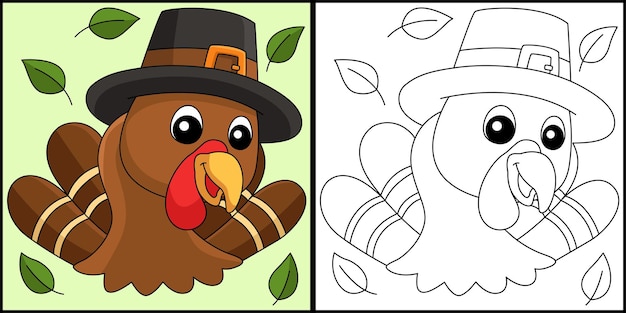 Premium vector thanksgiving turkey head with hat illustration