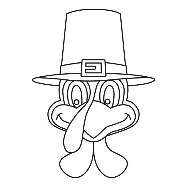 Line art black and white thanksgiving turkey head stock illustration